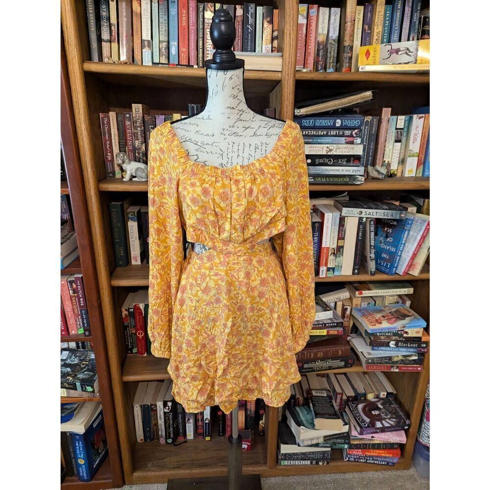 New Free People Jael Printed Yellow Mini Dress Women’s Size Medium MSRP: $128